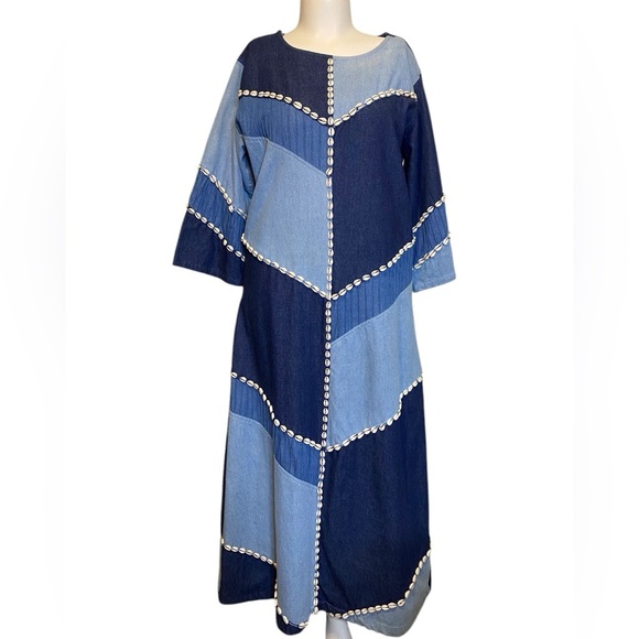 Molato Vintage Denim Shell Embellished Maxi Dress Women’s Size Large - Picture 1 of 13